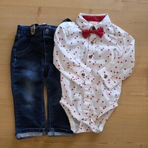 Baby Boy Cat And Jack Outfit with Heart Print Shirt and Jeans 12M